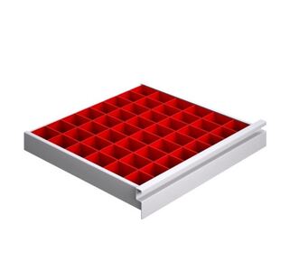48 kunststof inzetbakjes, voor lade 75mm. hoog.