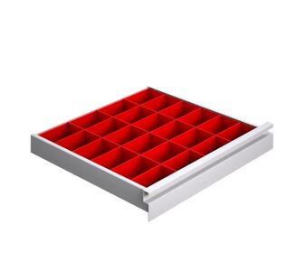 24 kunststof inzetbakjes, voor lade 100mm. hoog.
