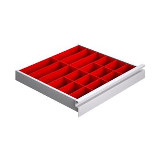 18 kunststof inzetbakjes, voor lade 100mm. hoog.