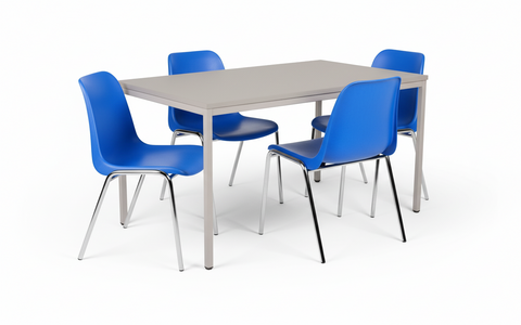 Square kantineset 160x80cm. met 4 kunststof kuipstoelen