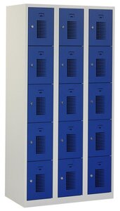 Square locker, 90cm breed, 3-koloms, 15-deurs.